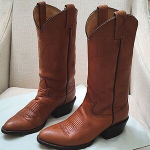 Tony Lama Deerlite Marbled Lt Brown Leather R Toe Cowboy Boots Men's Vtg Size 6D